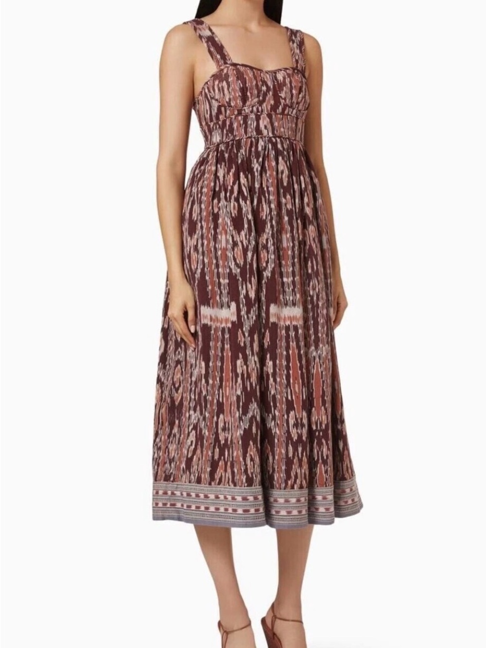 NWOT ULLA JOHNSON Jade Ikat Bustier Midi Dress in Adobe SZ 4 $895